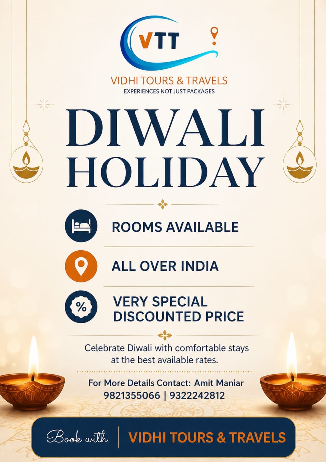 Vidhi Tours & Travels Diwali Holiday - Rooms Available All Over India